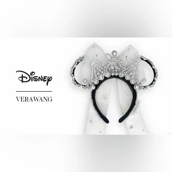 Vera Wang Disney Ears Tiara Crystal Headband Minnie Fairytale Wedding Veil - Picture 8 of 11